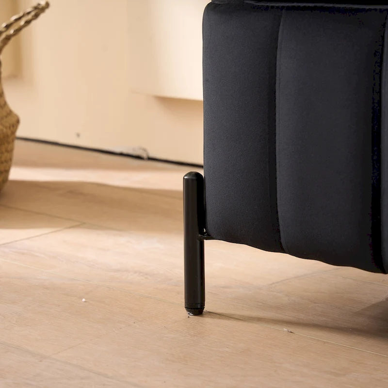 Panca pouf contenitore in velluto alta 49 Inch con trapuntatura a canali, seduta in schiuma e gambe in metallo nero