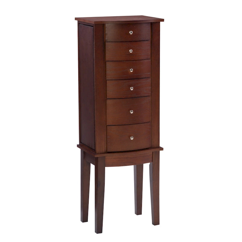 Freestanding Jewelry Armoire with 6 Drawers Flip-Top Mirror Side Necklace Doors and Plush Black Lining