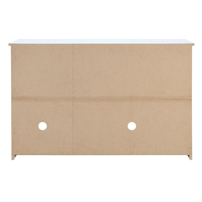 3-Door Sideboard Buffet Cabinet with Oval Rattan Panel Doors Metal Handles and Cable Management Holes