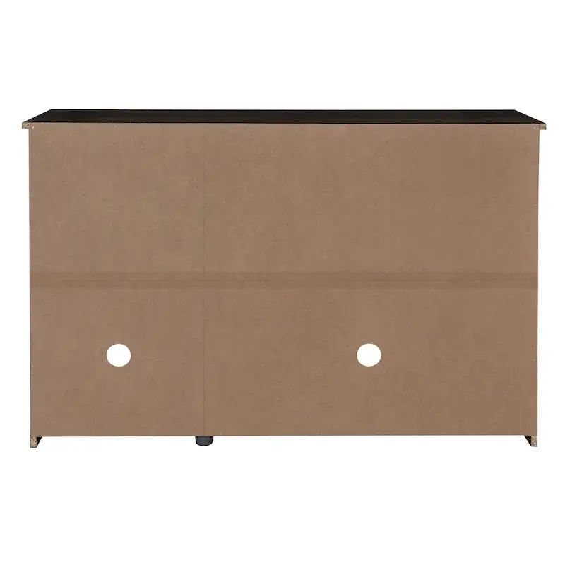 3-Door Sideboard Buffet Cabinet with Oval Rattan Panel Doors Metal Handles and Cable Management Holes
