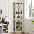 70 Inch Tall Corner Curio Cabinet with Glass Panels Side-Hung Doors Mirrored Back Built-In Light and Adjustable Shelves
