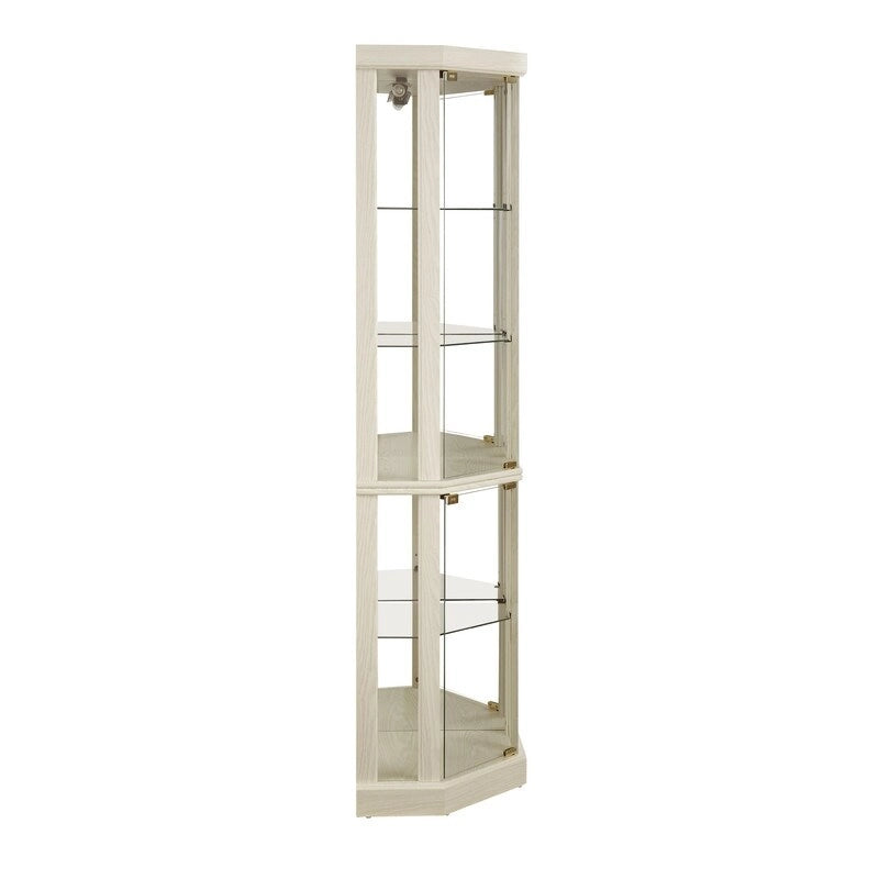 70 Inch Tall Corner Curio Cabinet with Glass Panels Side-Hung Doors Mirrored Back Built-In Light and Adjustable Shelves