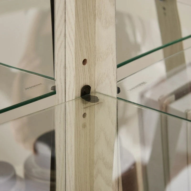 70 Inch Tall Corner Curio Cabinet with Glass Panels Side-Hung Doors Mirrored Back Built-In Light and Adjustable Shelves