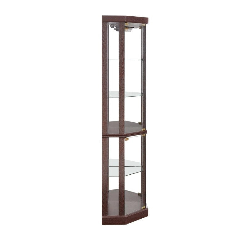 70 Inch Tall Corner Curio Cabinet with Glass Panels Side-Hung Doors Mirrored Back Built-In Light and Adjustable Shelves