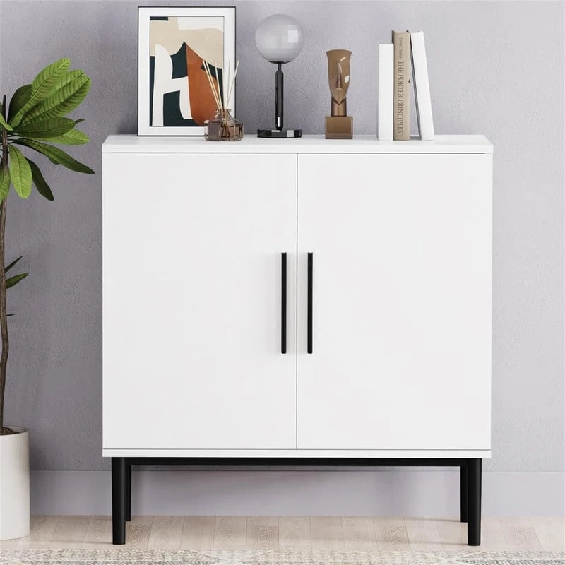 Two-Door Storage Sideboard Cabinet with Marble Pattern and Gold Handles
