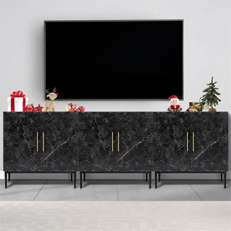 Two-Door Storage Sideboard Cabinet with Marble Pattern and Gold Handles