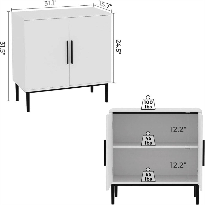 Two-Door Storage Sideboard Cabinet with Marble Pattern and Gold Handles