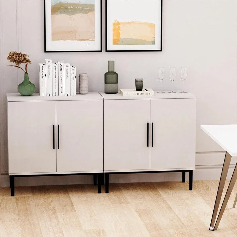 Two-Door Storage Sideboard Cabinet with Marble Pattern and Gold Handles