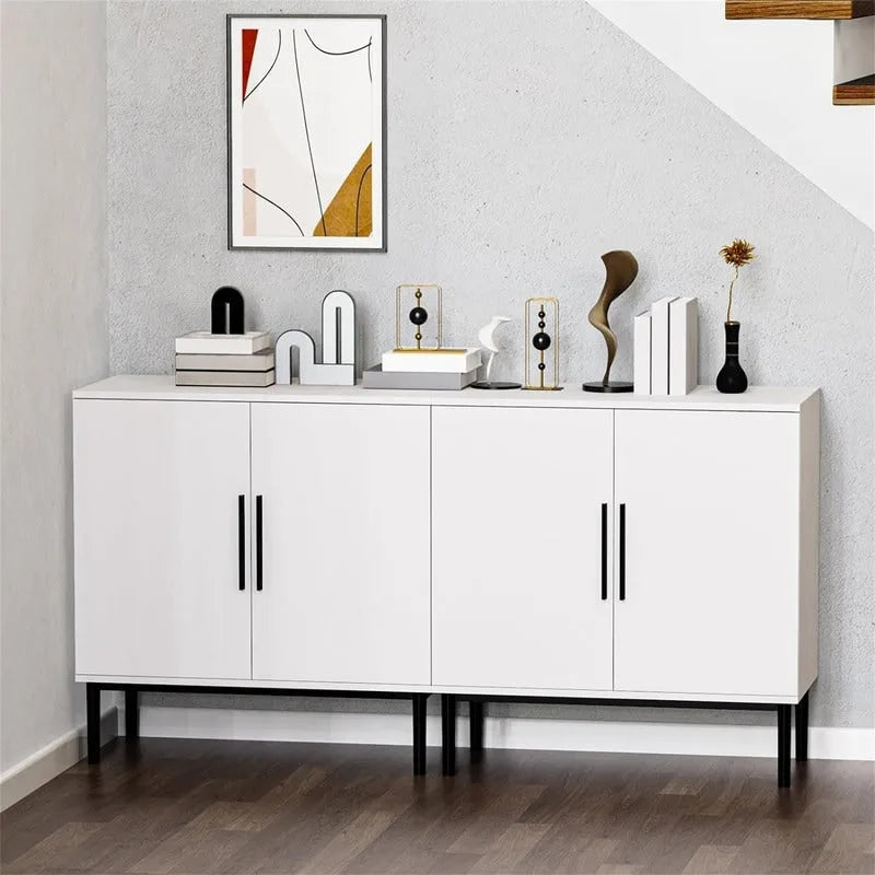 Two-Door Storage Sideboard Cabinet with Marble Pattern and Gold Handles