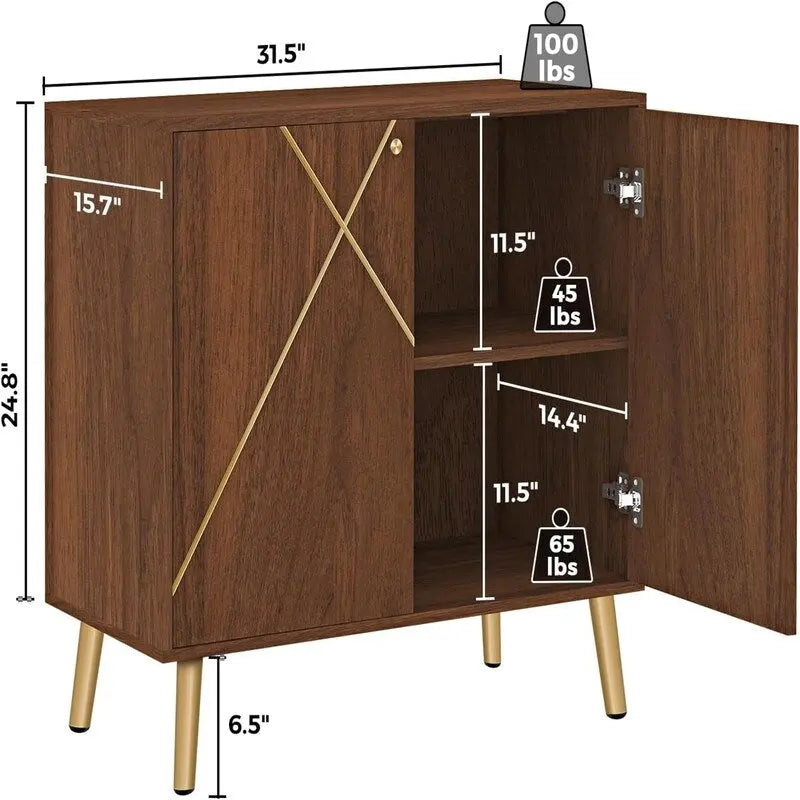 Two-Door Storage Sideboard Cabinet with Marble Pattern and Gold Handles