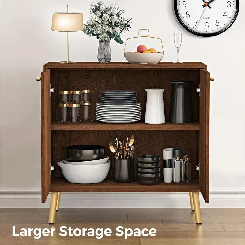 Two-Door Storage Sideboard Cabinet with Marble Pattern and Gold Handles