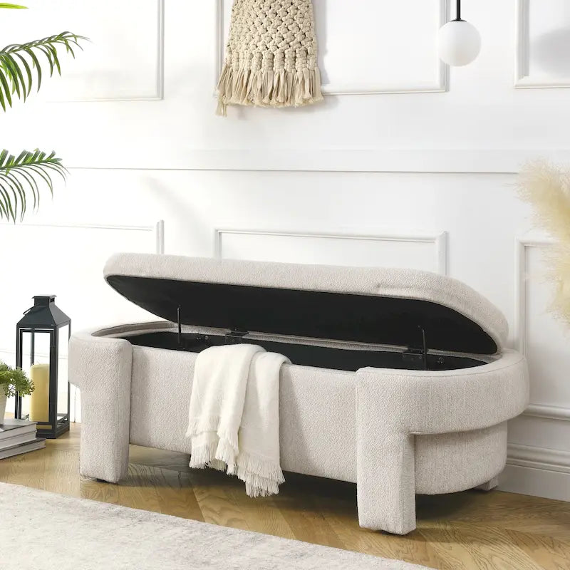 Upholstered Storage Bench with Soft Chenille Fabric and Sturdy Legs