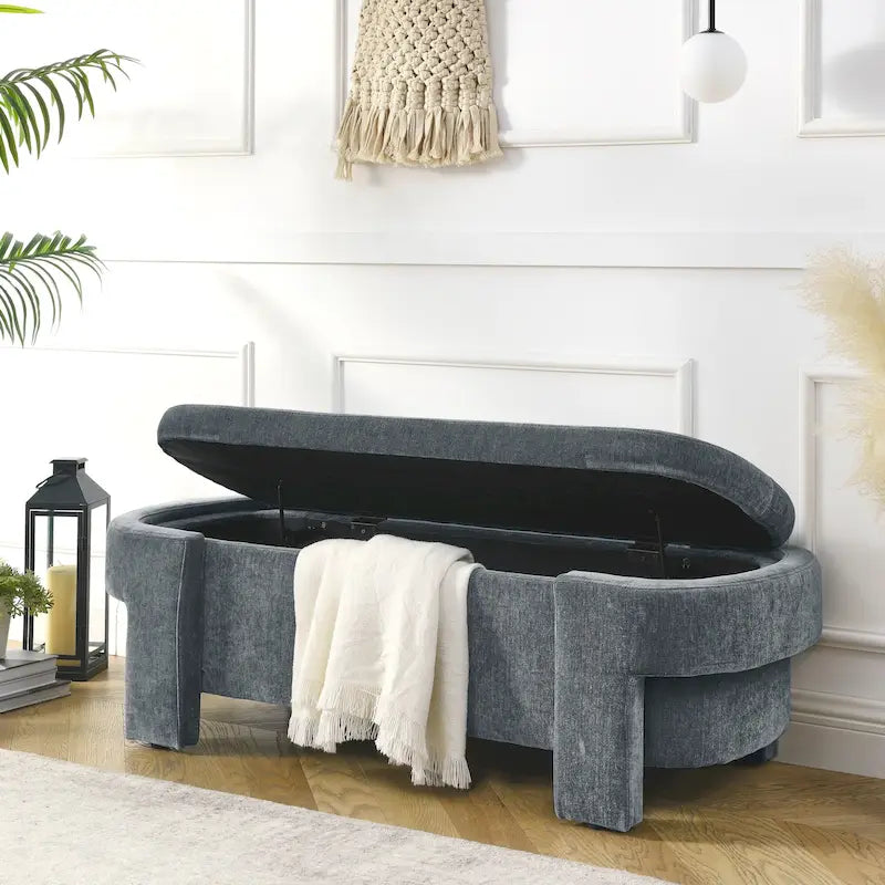 Upholstered Storage Bench with Soft Chenille Fabric and Sturdy Legs