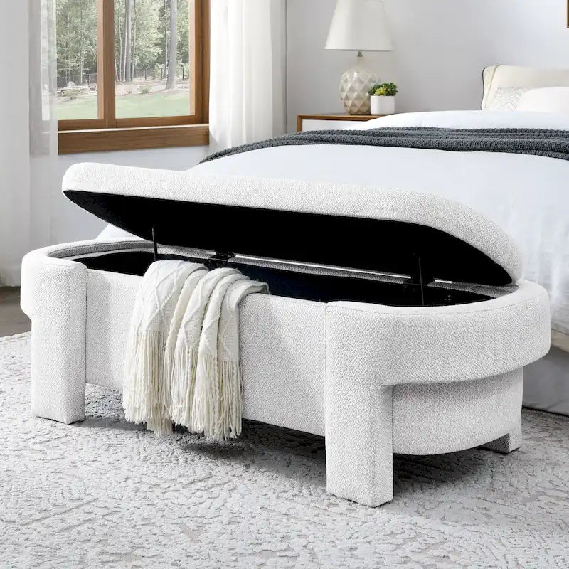 Upholstered Storage Bench with Soft Chenille Fabric and Sturdy Legs
