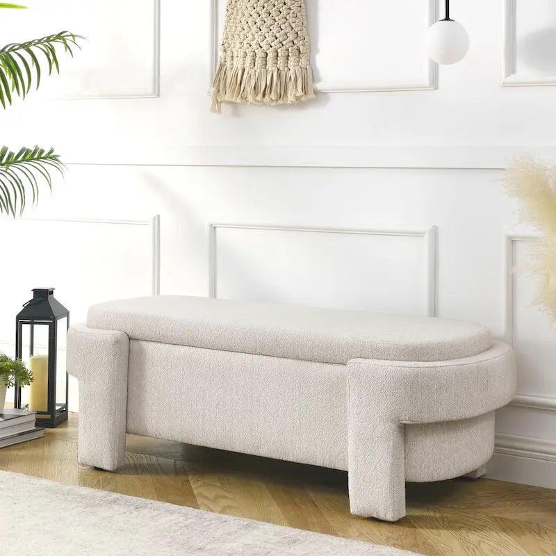 Upholstered Storage Bench with Soft Chenille Fabric and Sturdy Legs