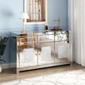 Credenza a specchio con 3 cassetti, intarsio a diamante e pomelli in cristallo
