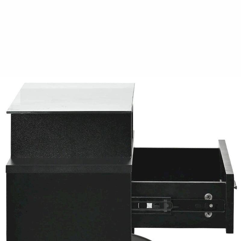 Shoe Storage Cabinet with Glass Top LED Light 2 Flip Drawers and 1 Standard Drawer