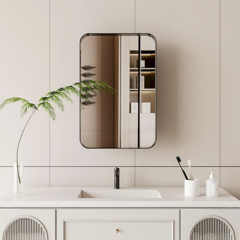 16x24 Inch Metal Frame Bathroom Medicine Cabinet with Mirror and 2 Adjustable Tempered Glass Shelves