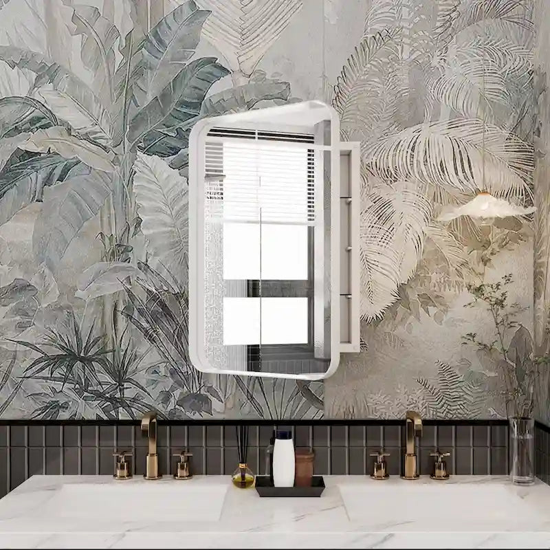 16x24 Inch Metal Frame Bathroom Medicine Cabinet with Mirror and 2 Adjustable Tempered Glass Shelves
