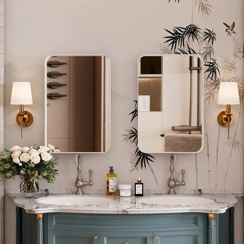16x24 Inch Metal Frame Bathroom Medicine Cabinet with Mirror and 2 Adjustable Tempered Glass Shelves