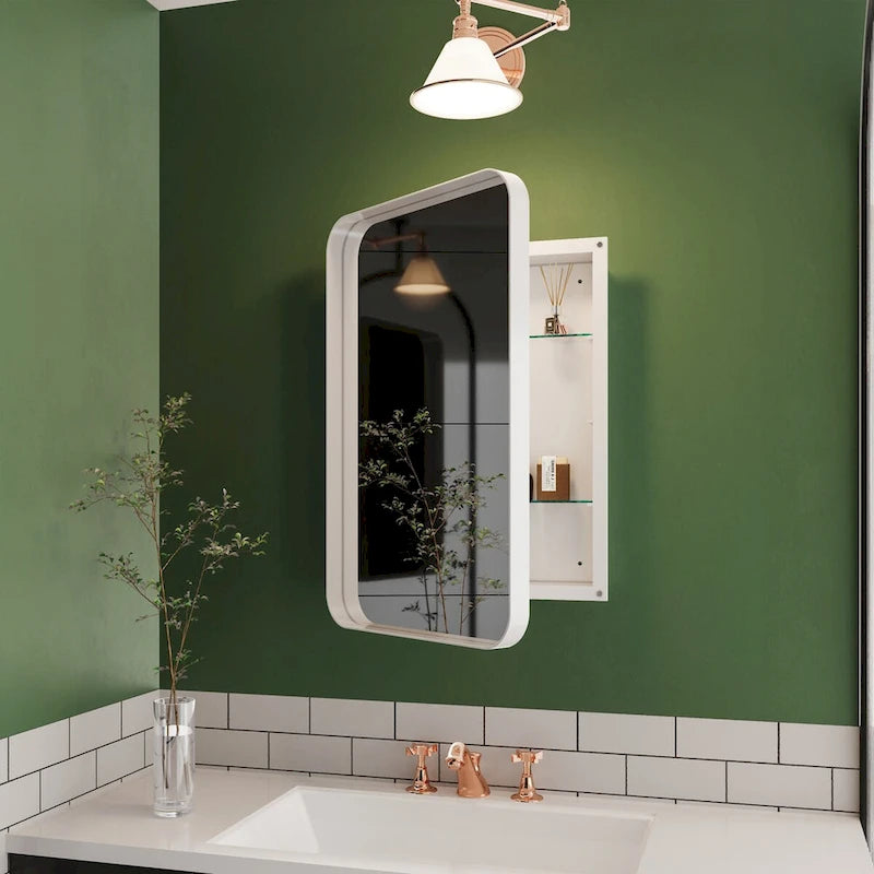 16x24 Inch Metal Frame Bathroom Medicine Cabinet with Mirror and 2 Adjustable Tempered Glass Shelves