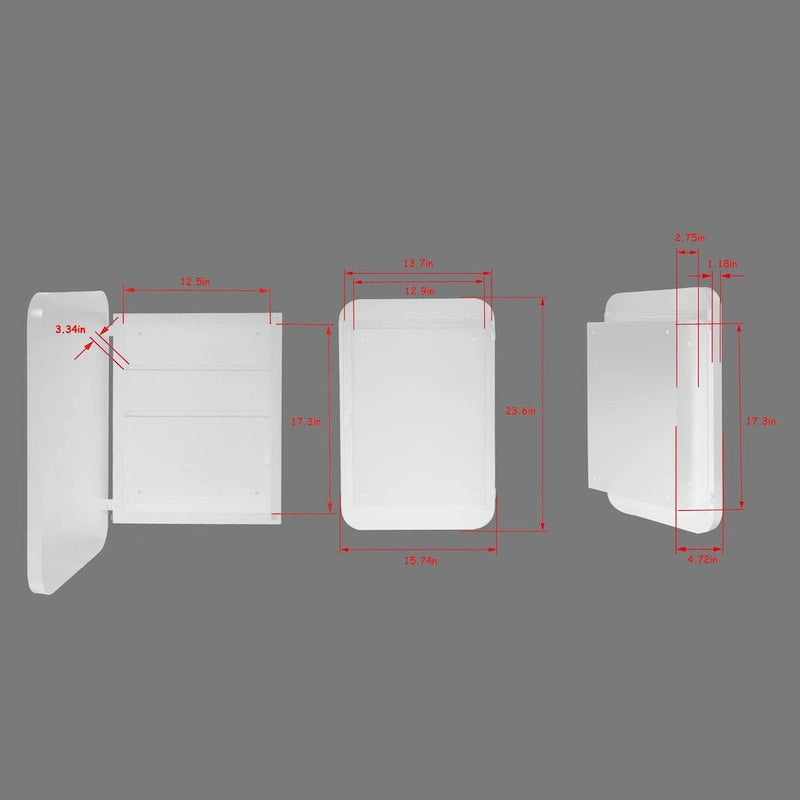 16x24 Inch Metal Frame Bathroom Medicine Cabinet with Mirror and 2 Adjustable Tempered Glass Shelves