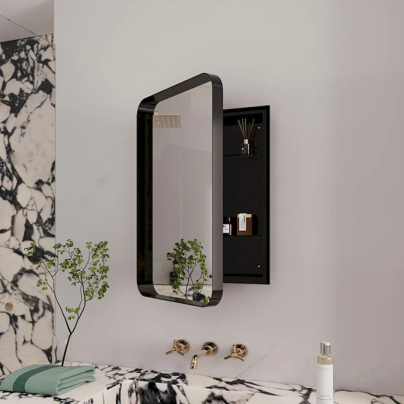 16x24 Inch Metal Frame Bathroom Medicine Cabinet with Mirror and 2 Adjustable Tempered Glass Shelves