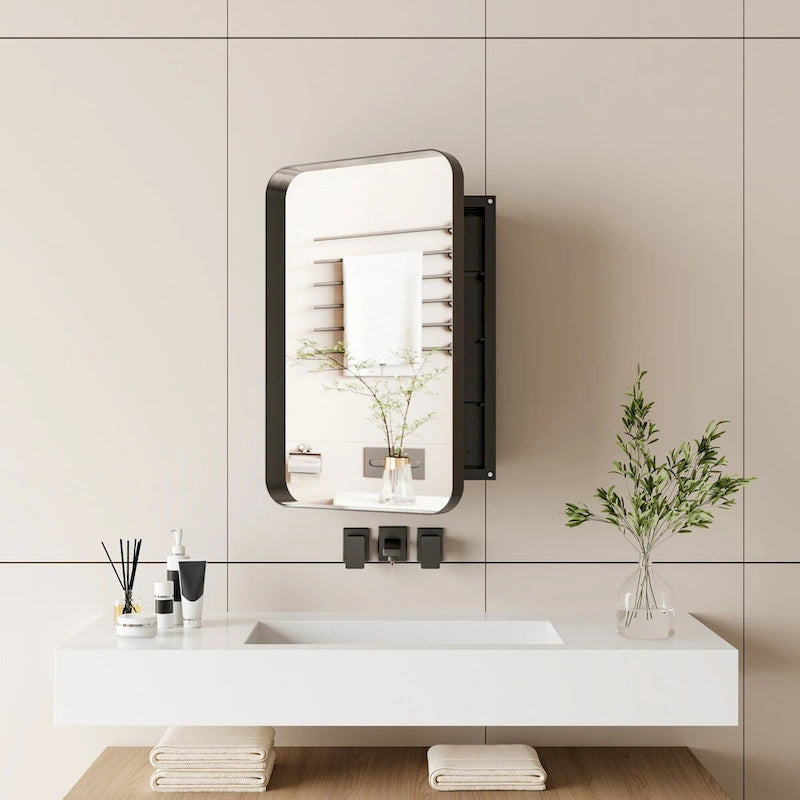 16x24 Inch Metal Frame Bathroom Medicine Cabinet with Mirror and 2 Adjustable Tempered Glass Shelves