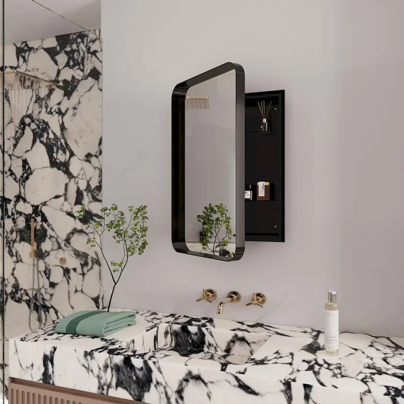 16x24 Inch Metal Frame Bathroom Medicine Cabinet with Mirror and 2 Adjustable Tempered Glass Shelves