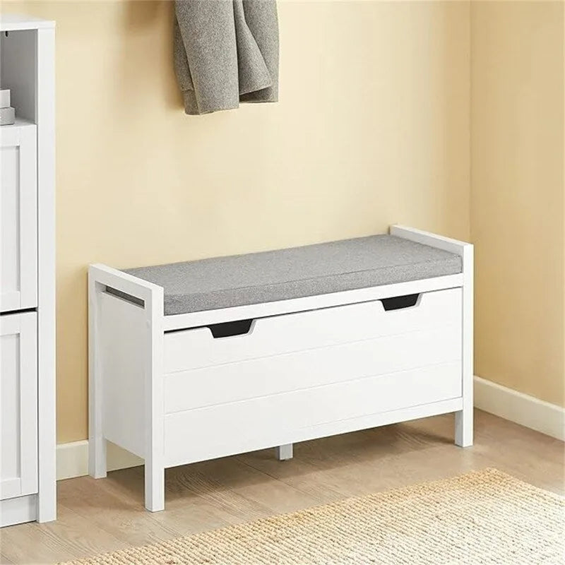 Entryway Storage Bench with Flip-Down Door Removable Padded Cushion and Wood Legs