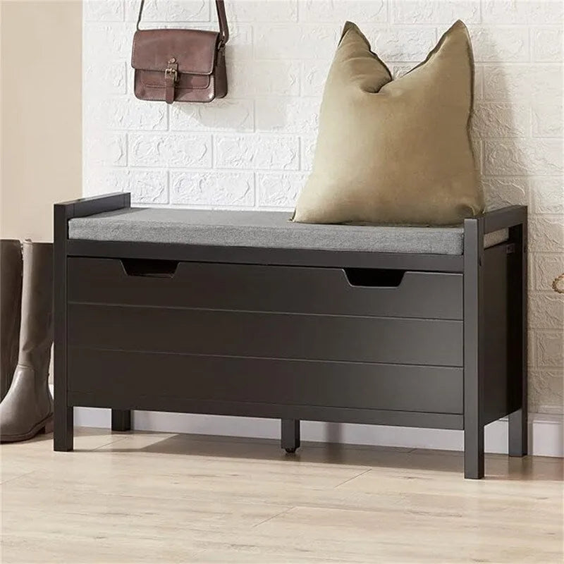Entryway Storage Bench with Flip-Down Door Removable Padded Cushion and Wood Legs
