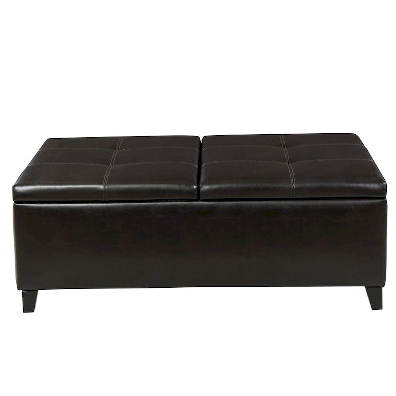 Large Faux Leather Storage Ottoman Bench with Lift-Top Lid and Solid Birch Frame