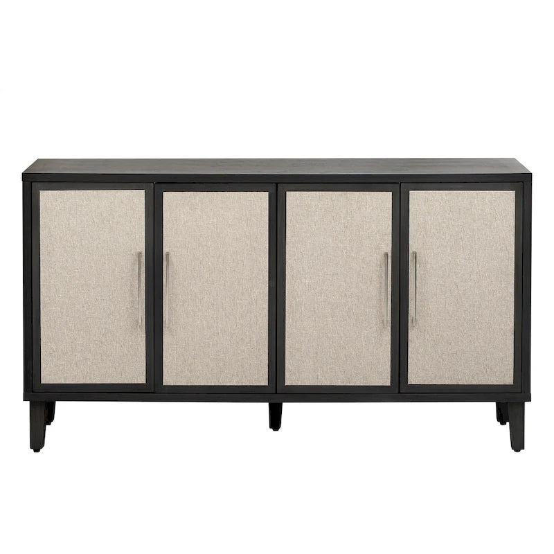 4-Door Linen Panel Sideboard Cabinet with Adjustable Shelves and Metal Handles