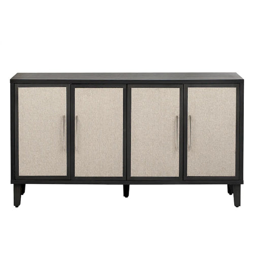 4-Door Linen Panel Sideboard Cabinet with Adjustable Shelves and Metal Handles
