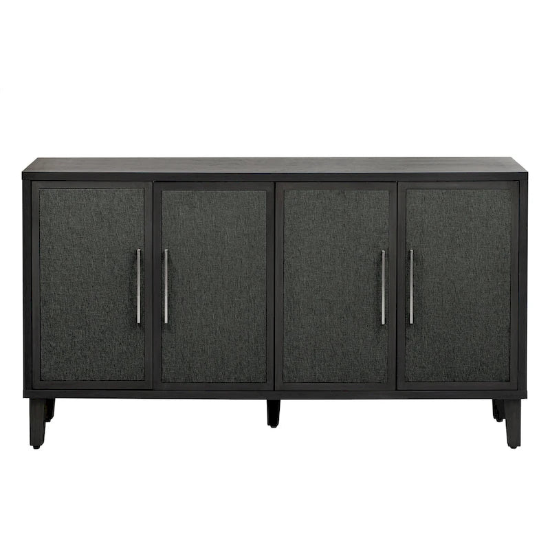 4-Door Linen Panel Sideboard Cabinet with Adjustable Shelves and Metal Handles