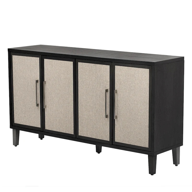 4-Door Linen Panel Sideboard Cabinet with Adjustable Shelves and Metal Handles