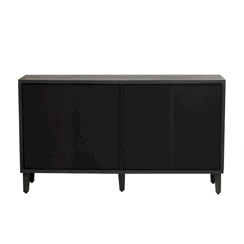 4-Door Linen Panel Sideboard Cabinet with Adjustable Shelves and Metal Handles