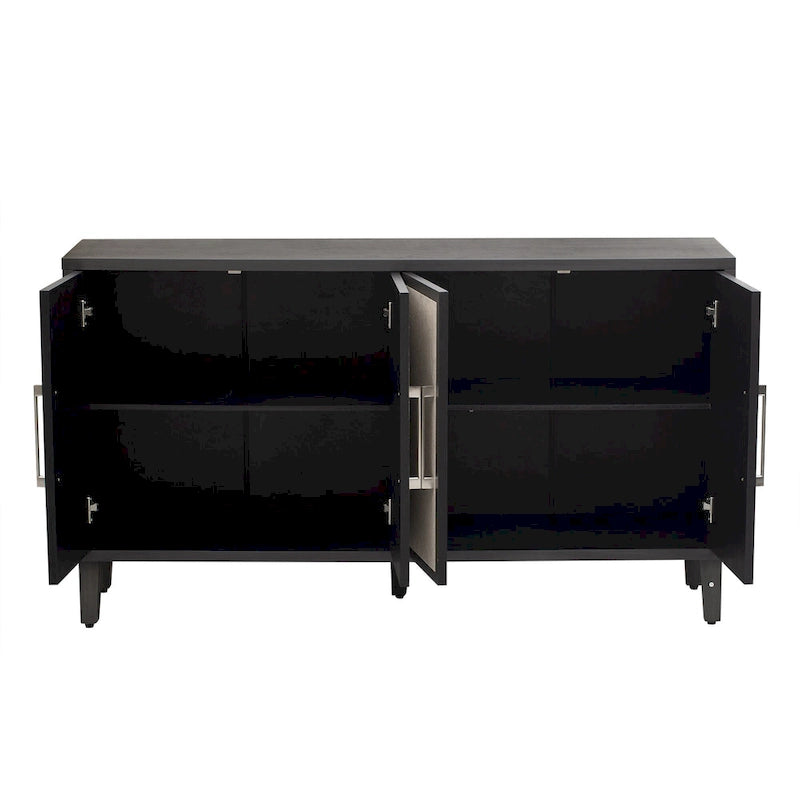 4-Door Linen Panel Sideboard Cabinet with Adjustable Shelves and Metal Handles