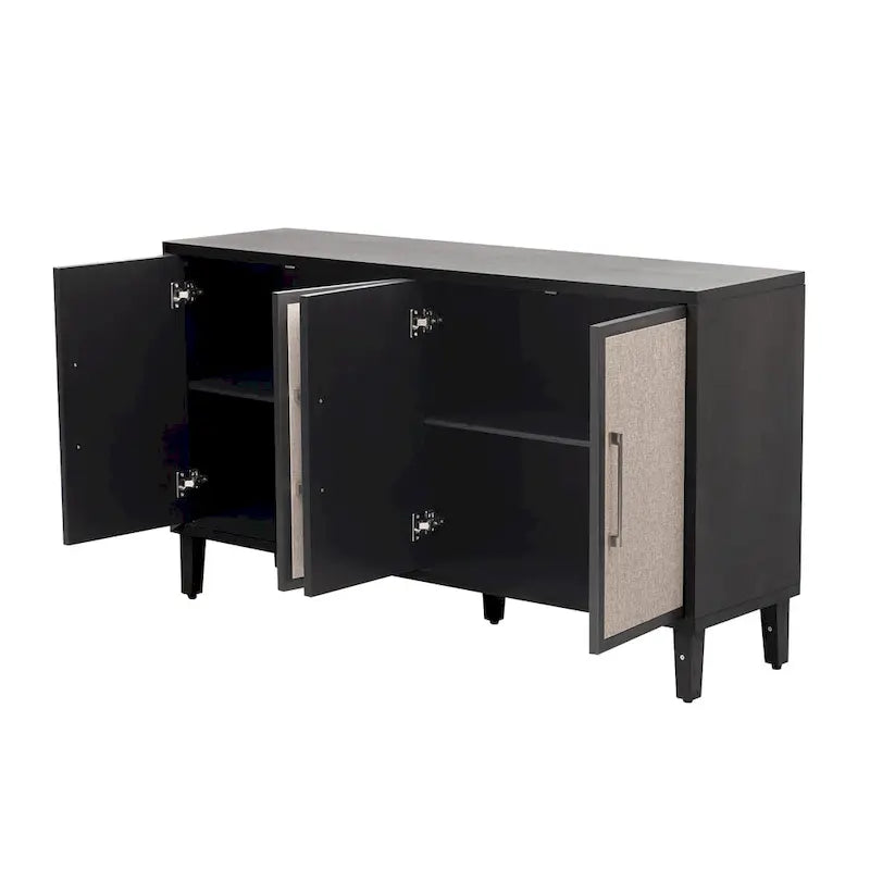 4-Door Linen Panel Sideboard Cabinet with Adjustable Shelves and Metal Handles