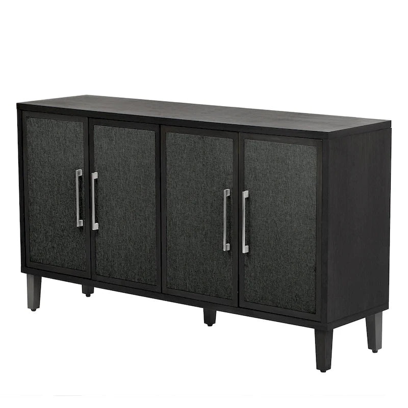 4-Door Linen Panel Sideboard Cabinet with Adjustable Shelves and Metal Handles