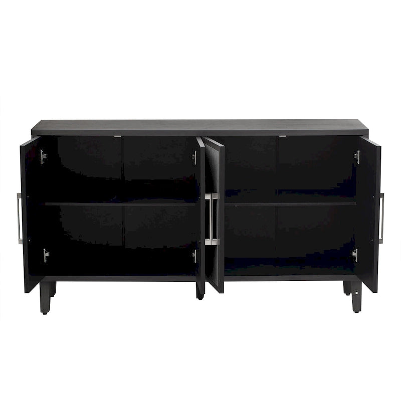 4-Door Linen Panel Sideboard Cabinet with Adjustable Shelves and Metal Handles