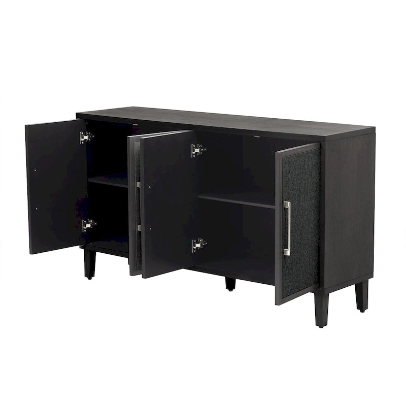 4-Door Linen Panel Sideboard Cabinet with Adjustable Shelves and Metal Handles