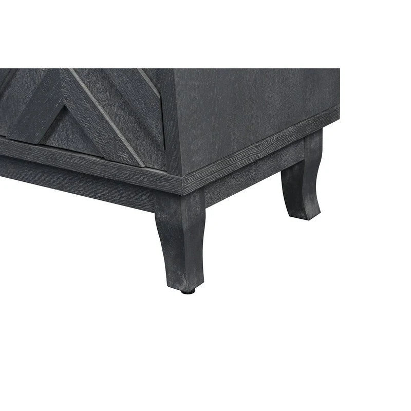 4-Door Sideboard Buffet Cabinet with Chevron Relief Door Panels Solid Pine Legs and Lacquered MDF Frame