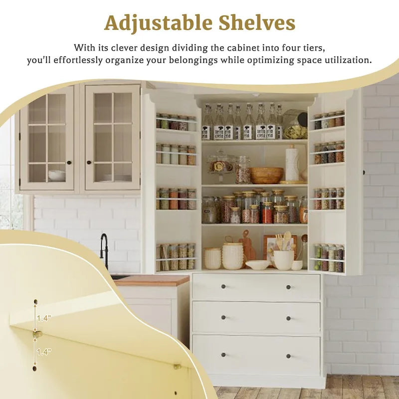 Freestanding Kitchen Pantry Cabinet with 8 Door Shelves 3 Adjustable Shelves and 3 Drawers