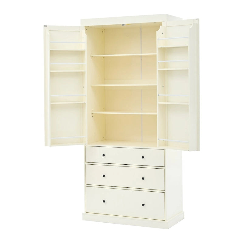 Freestanding Kitchen Pantry Cabinet with 8 Door Shelves 3 Adjustable Shelves and 3 Drawers