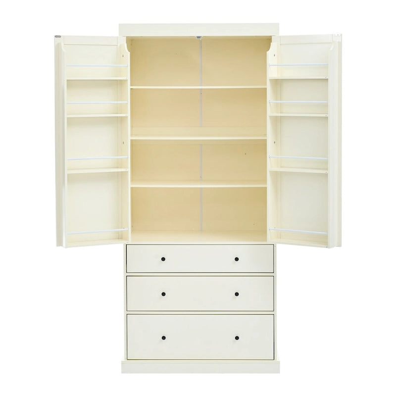 Freestanding Kitchen Pantry Cabinet with 8 Door Shelves 3 Adjustable Shelves and 3 Drawers