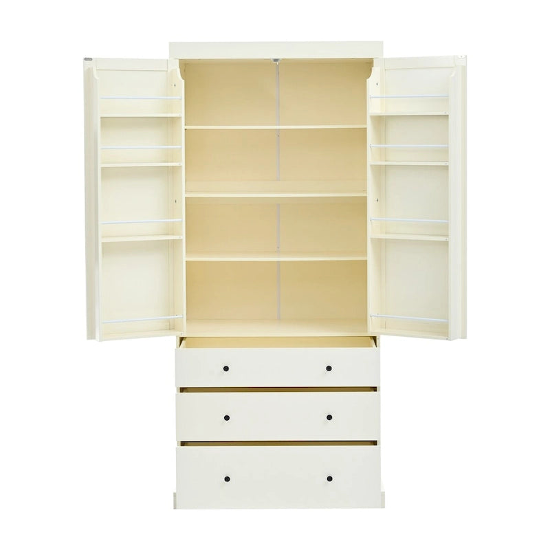 Freestanding Kitchen Pantry Cabinet with 8 Door Shelves 3 Adjustable Shelves and 3 Drawers