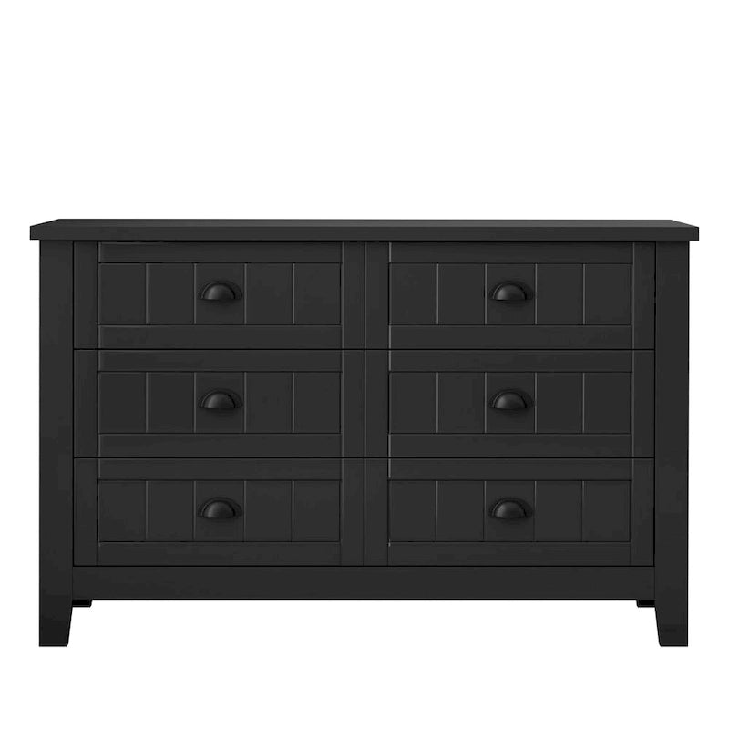 Doppelte Sideboard-Kommode mit 6 Schubladen, Muschelgriffen, geriffelten Fronten, Birkenrahmen und Kippschutz
