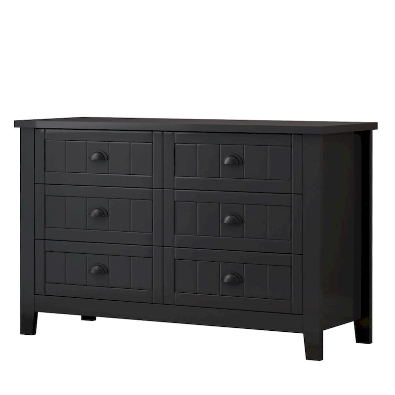 Doppelte Sideboard-Kommode mit 6 Schubladen, Muschelgriffen, geriffelten Fronten, Birkenrahmen und Kippschutz