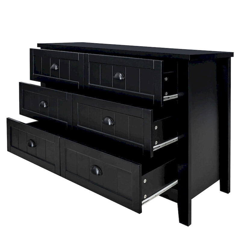Doppelte Sideboard-Kommode mit 6 Schubladen, Muschelgriffen, geriffelten Fronten, Birkenrahmen und Kippschutz